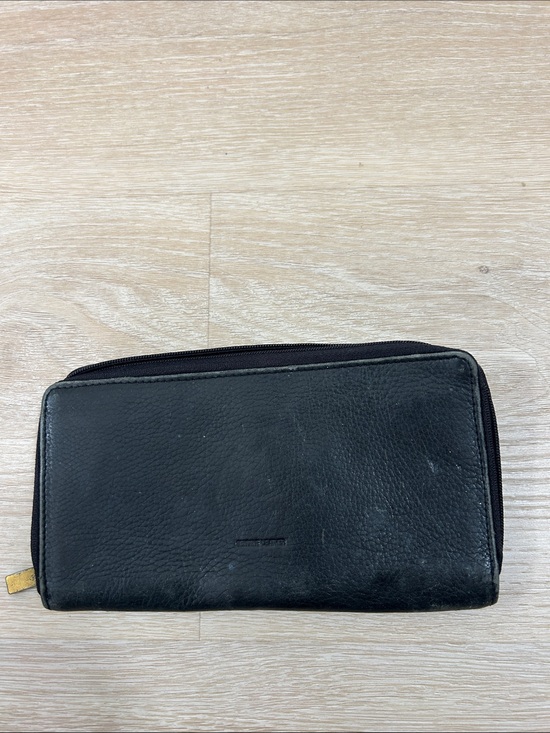 Fossil Handbags - Fossil Black Leather Zip-Around Wallet with Gold Zipper Pull